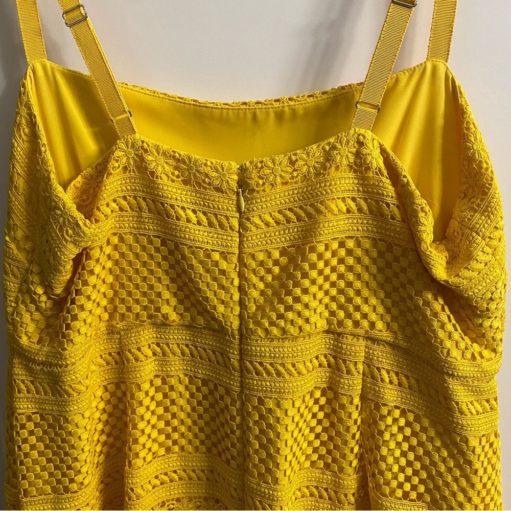 J. Crew Sunny Yellow Eyelet Crochet Lace Tiered Midi Dress Sundress Size 16 - Picture 7 of 15